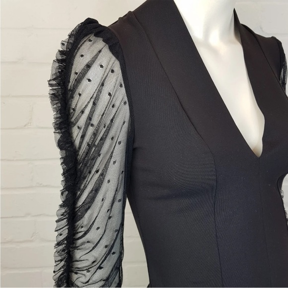 Free People Mesh Sleeves Top XS UK 4 6 Black V Neck Party Night Out BNWT - Picture 4 of 11